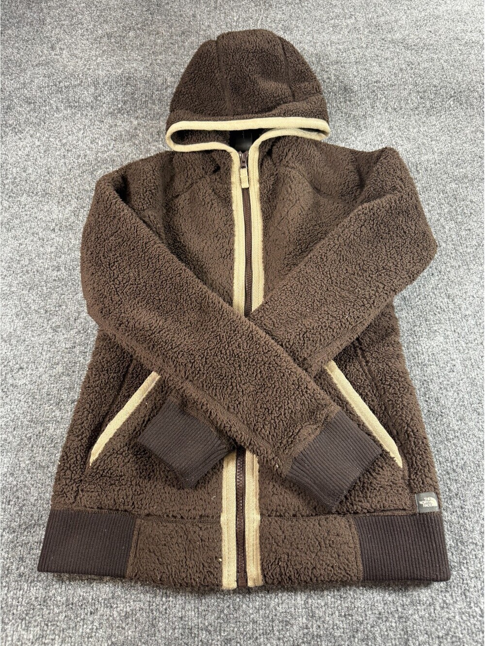 The North Face Women Hoodie Small Dark Brown Sherpa Long Sleeve Pockets Full Zip